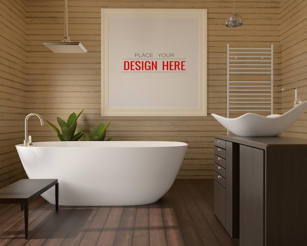 Poster Frame Mockup auf Badezimmer Interieur