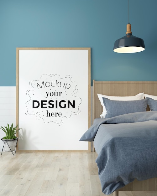 Poster frame mockup interieur in einem schlafzimmer