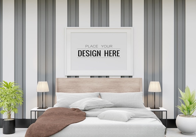 Poster Frame Mockup Interieur in einem Schlafzimmer