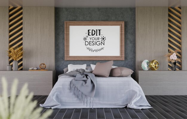 Poster frame mockup interieur in einem schlafzimmer