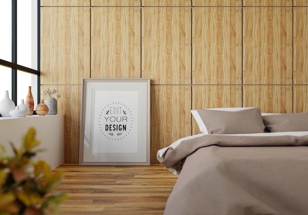 Poster frame mockup interieur in einem schlafzimmer