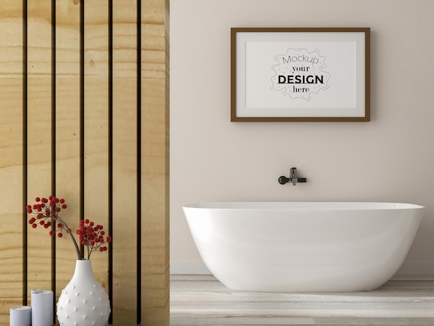 Poster Frame Mockup interior en un baño