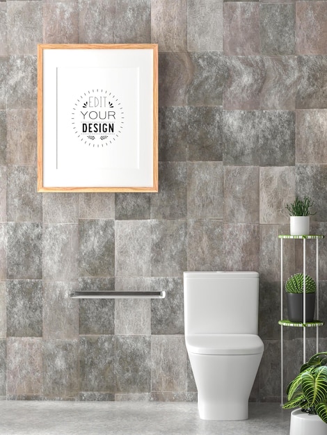 PSD poster frame mockup interior en un baño