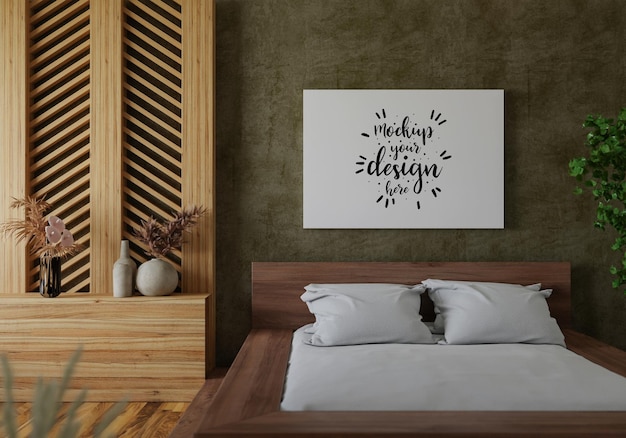 Poster Frame Mockup interior en un dormitorio