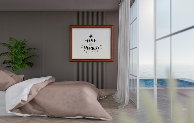 Poster Frame Mockup interior en un dormitorio