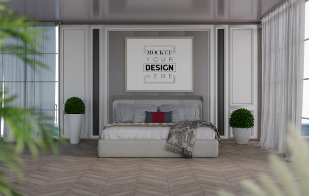 Poster frame mockup interior en un dormitorio