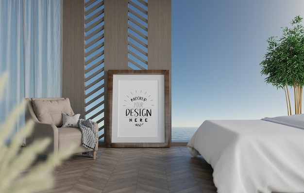 Poster Frame Mockup interior en un dormitorio