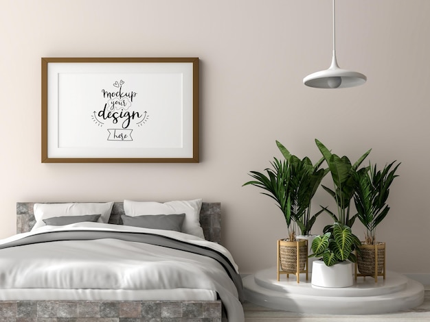 Poster frame mockup interior en un dormitorio