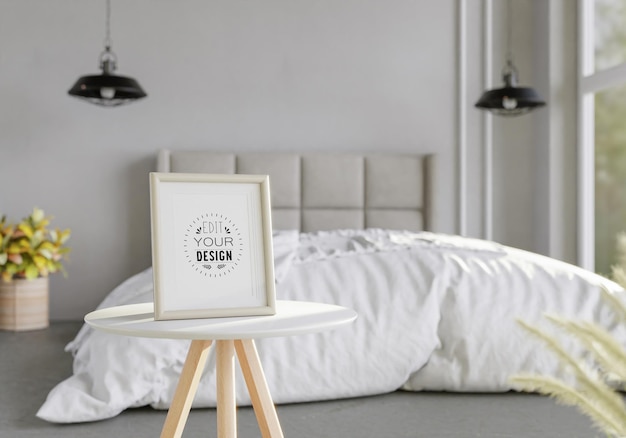 Poster Frame Mockup interior en un dormitorio