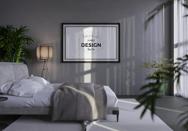 Poster Frame Mockup interior en un dormitorio