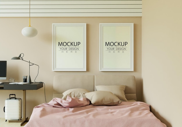 Poster Frame Mockup interni in una camera da letto