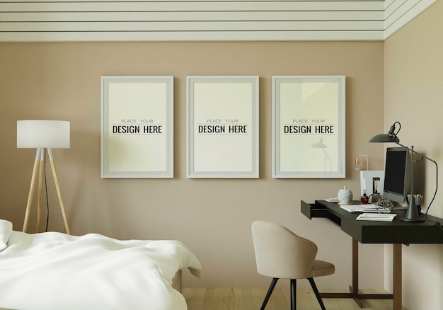 Poster Frame Mockup interni in una camera da letto