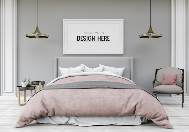 Poster Frame Mockup interni in una camera da letto