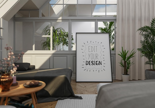 Poster Frame Mockup interni in una camera da letto