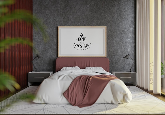 Poster Frame Mockup interni in una camera da letto