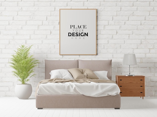 Poster Frame Mockup interno in una camera da letto
