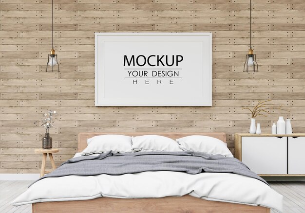 Poster Frame Mockup interno in una camera da letto
