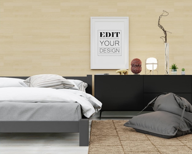 Poster Frame Mockup interno in una camera da letto