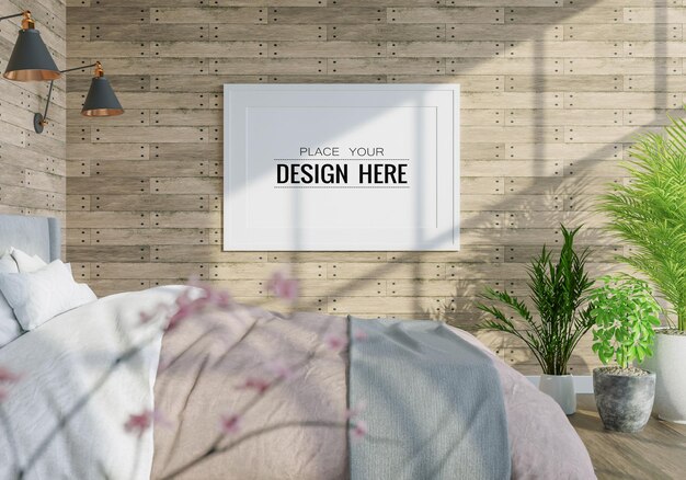 Poster Frame Mockup interno in una camera da letto