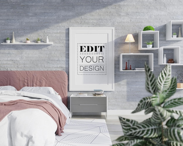 Poster Frame Mockup interno in una camera da letto