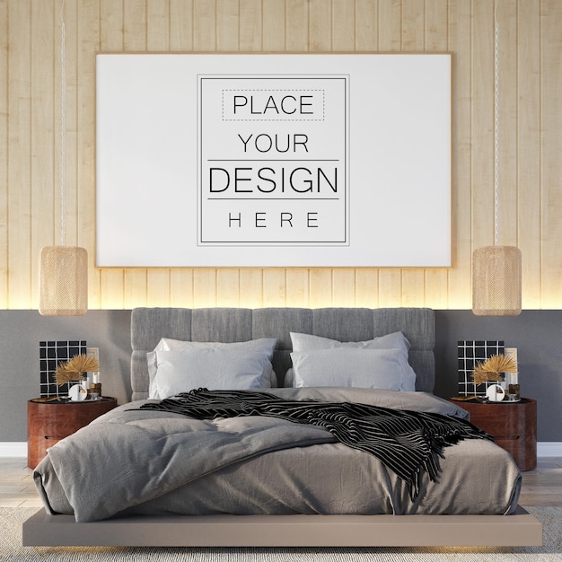 Poster Frame Mockup interno in una camera da letto