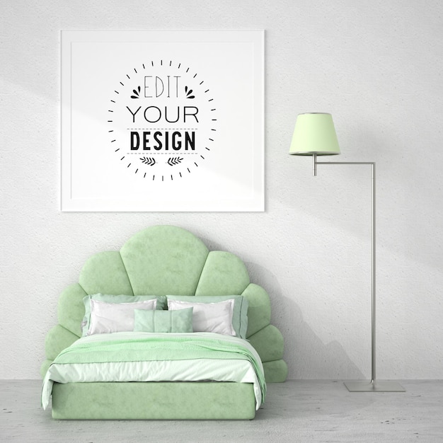 Poster Frame Mockup interno in una camera da letto