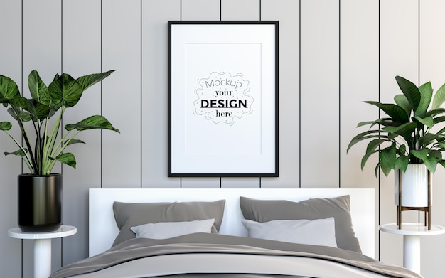 Poster Frame Mockup interno in una camera da letto