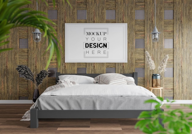 Poster Frame Mockup interno in una camera da letto