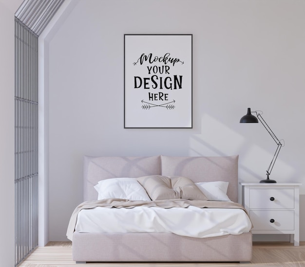 Poster Frame Mockup interno in una camera da letto