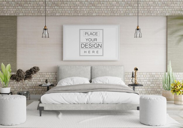 Poster Frame Mockup interno in una camera da letto