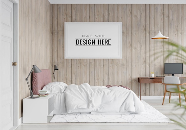 Poster Frame Mockup interno in una camera da letto