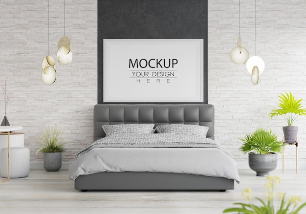 Poster Frame Mockup interno in una camera da letto