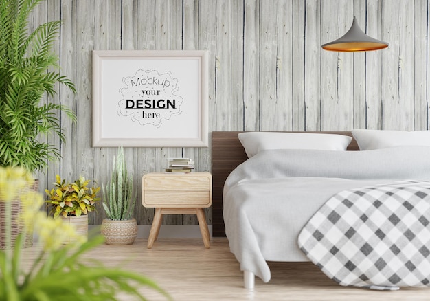 Poster Frame Mockup interno in una camera da letto