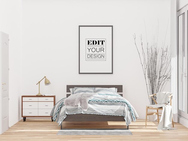 Poster Frame Mockup interno in una camera da letto