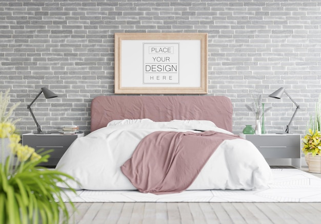Poster Frame Mockup interno in una camera da letto