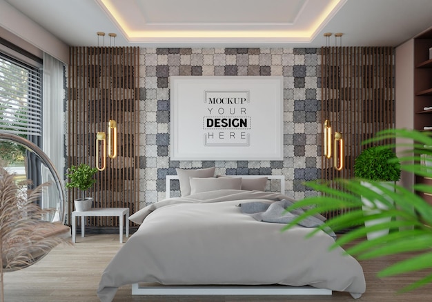 Poster Frame Mockup interno in una camera da letto