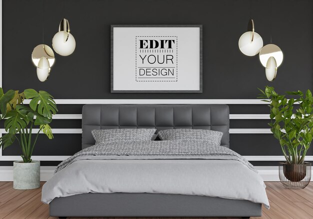 Poster Frame Mockup interno in una camera da letto