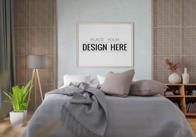 Poster Frame Mockup interno in una camera da letto