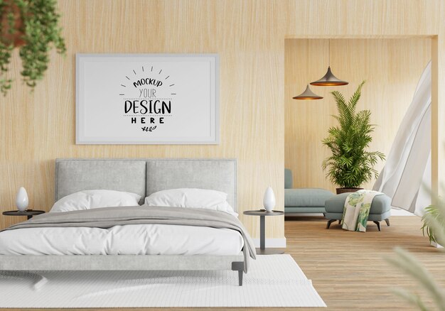Poster Frame Mockup interno in una camera da letto