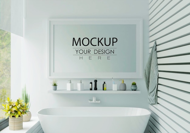 Poster Frame Mockup su bagno interno