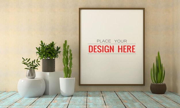 Poster Frame Mockup sul muro con pianta