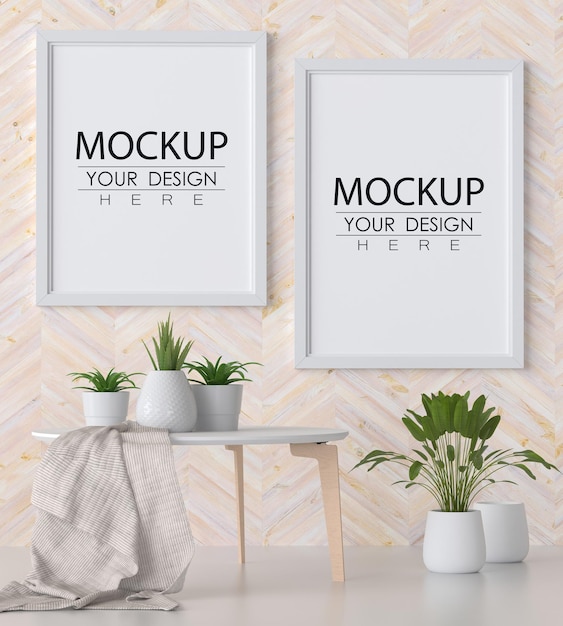 Poster Frame Mockup sul muro con pianta