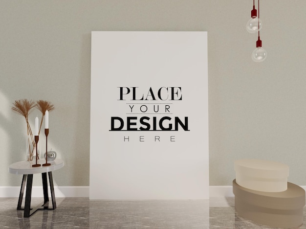 Poster Frame Mockup sul muro con pianta