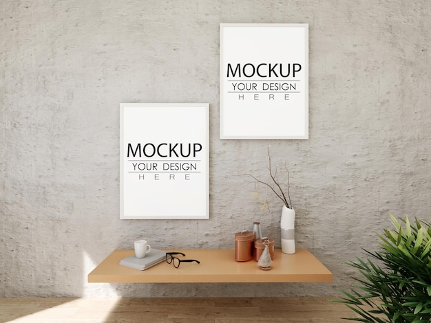 Poster Frame Mockup sul muro con pianta