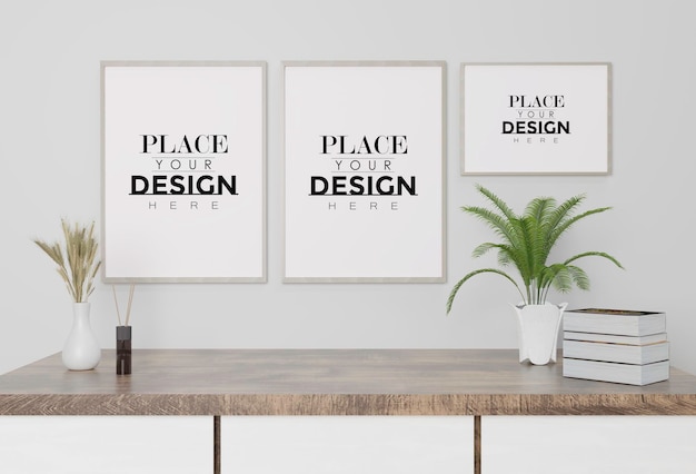 Poster Frame Mockup sul muro con pianta