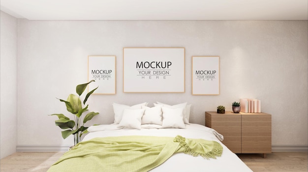 Poster Frames Mockup interior en un dormitorio