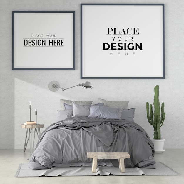 Poster frames mockup interior en un dormitorio