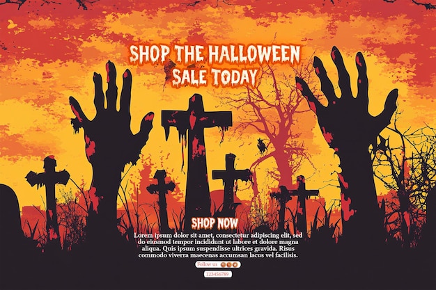 Poster für Halloween mit einer Silhouette eines Friedhofs und Friedhofs