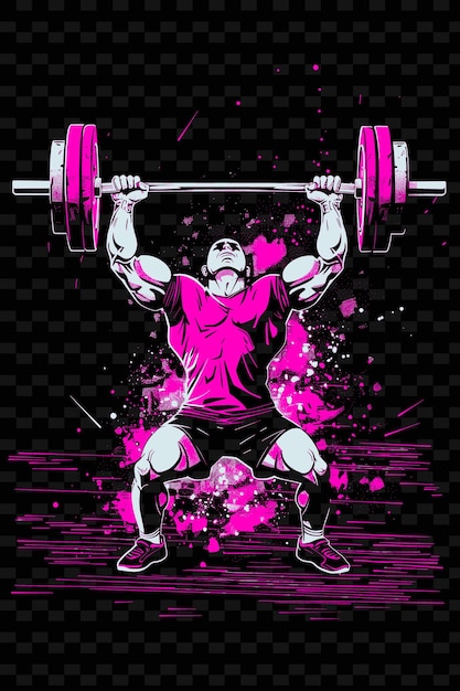 Un póster de un hombre levantando una barra con un cuerpo rosa