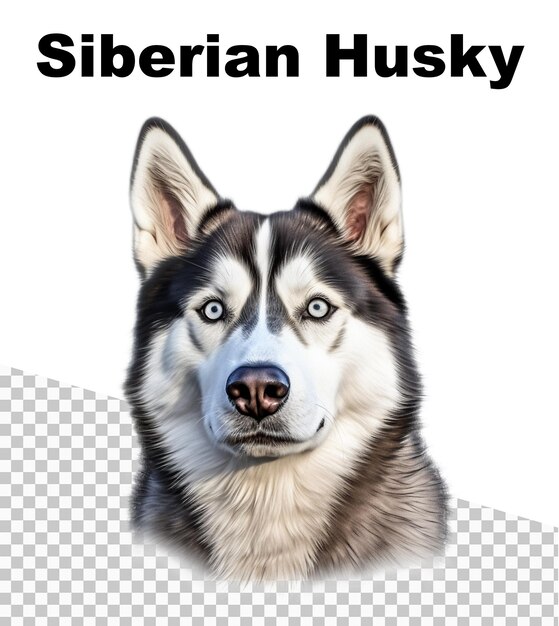 PSD un póster de un husky siberiano con un fondo transparente y las palabras husky siberiano encima